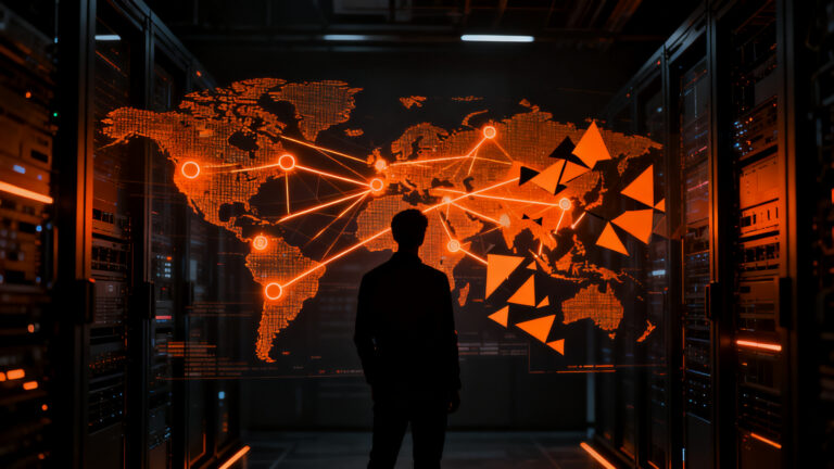 Representación visual de un ataque de ciberseguridad en infraestructura cloud, mostrando vulnerabilidades en la cadena de suministro digital.