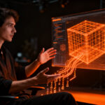 Un desarrollador utilizando IA para automatizar el renderizado 3D en Blender mediante código, simbolizando la nueva era de la automatización creativa.