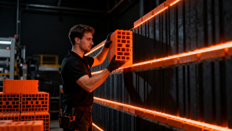 Ladrillos de plástico reciclado fabricados por Blockplas, representando la construcción sustentable y la economía circular en Argentina.