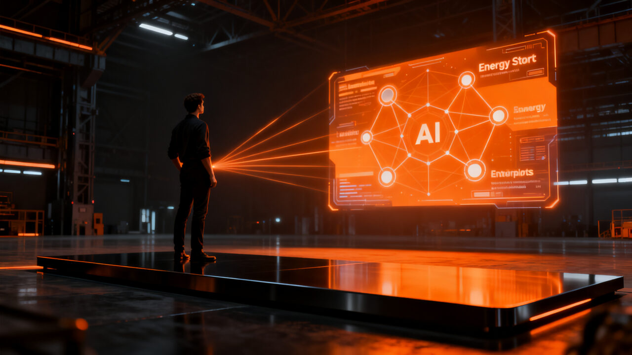 Convocatoria BNEW 2026 para startups tecnológicas en Barcelona, mostrando a emprendedores preparándose para su pitch frente a un entorno industrial futurista.