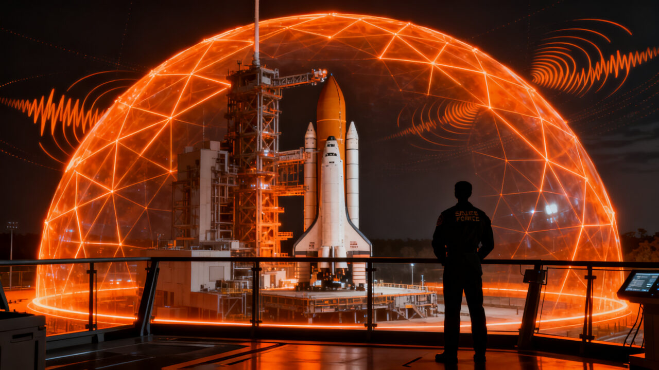 Sistema de defensa antidrones de la Space Force protegiendo la base de lanzamiento de Cabo Cañaveral.
