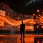 Representación visual de inteligencia artificial aplicada a la banca, mostrando automatización financiera y seguridad con tecnología de IBM watsonx.