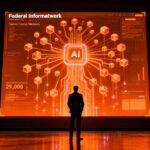 Representación visual de la integración de IA gubernamental con un chatbot avanzado, simbolizando la unificación de datos y la política pública tecnológica.