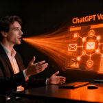 ChatGPT Voice automatizando tareas de productividad empresarial mediante IA agéntica en un entorno de startup.