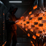 Agentes de IA utilizados en ataques de ciberseguridad contra startups, representando el robo masivo de datos y la vulnerabilidad digital.