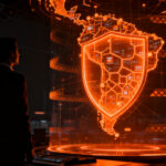 Empresario analizando una red de ciberseguridad digital, representando la inversión en protección para startups en LATAM.