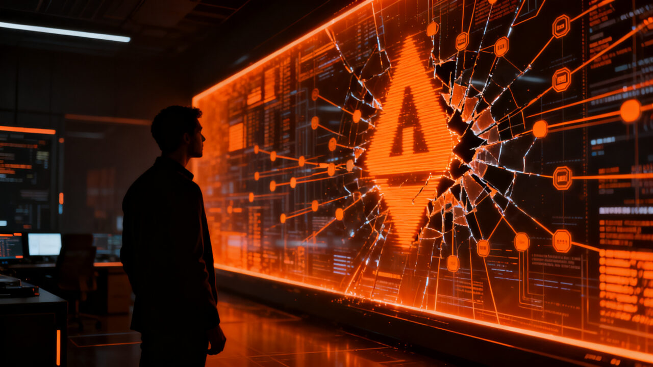 Ciberseguridad y riesgos de inteligencia artificial en infraestructuras críticas, visualizando el impacto de brechas de datos.