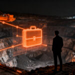 Emprendedor minero analizando un business case en un entorno de innovación tecnológica industrial.