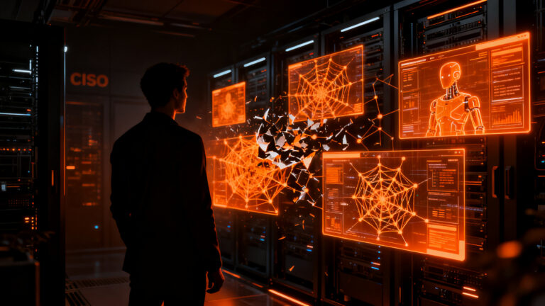 CISO analizando riesgos de agentes de IA en ciberseguridad corporativa, representando el desafío de la gobernanza tecnológica.