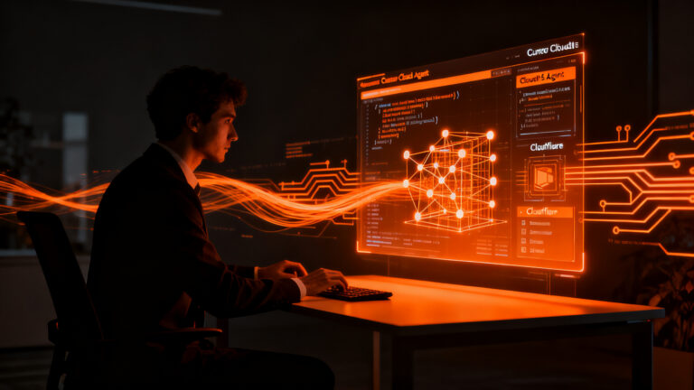 Desarrollador de software utilizando agentes de IA en un entorno de sandbox seguro, representando la integración de Cursor en Cloudflare.