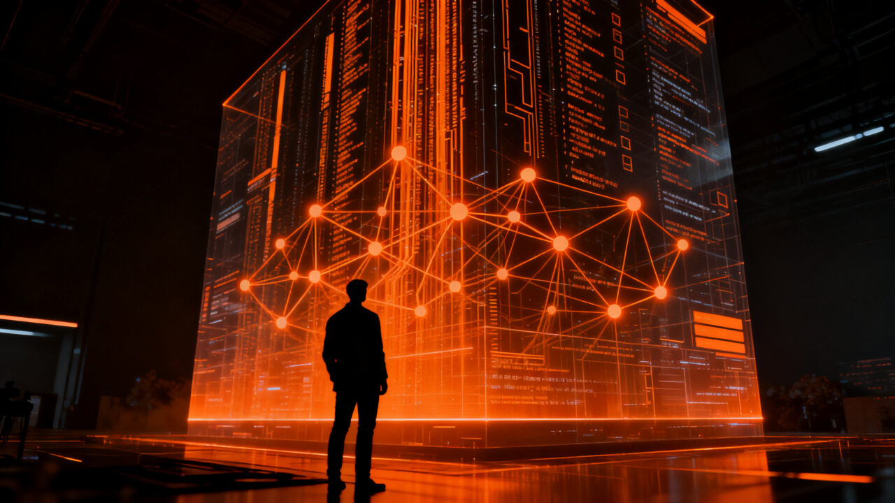 Un experto en ciberseguridad analizando redes neuronales de defensa digital contra amenazas en la plataforma Cloudflare.