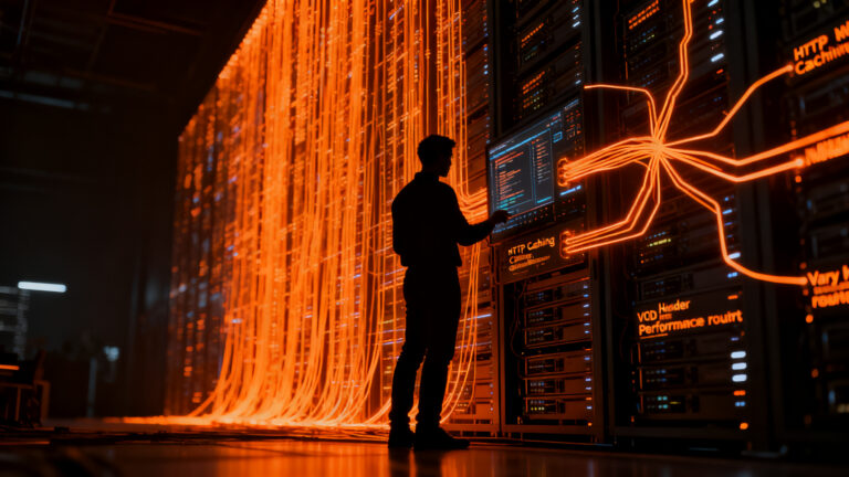 Ingeniero optimizando infraestructura de red y caché de contenidos con Cloudflare para mejorar el rendimiento de una startup.