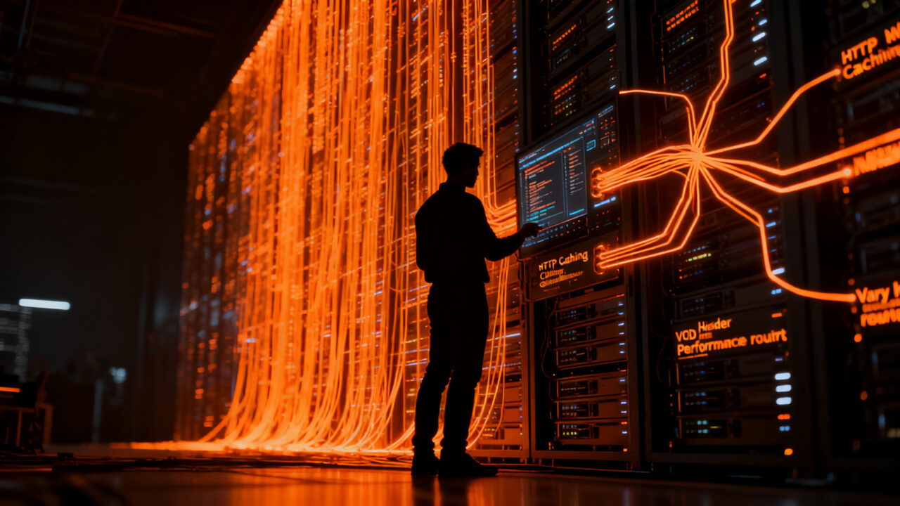 Ingeniero optimizando infraestructura de red y caché de contenidos con Cloudflare para mejorar el rendimiento de una startup.