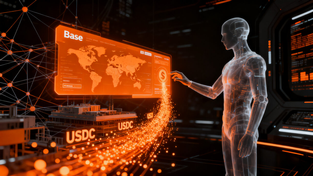 Agente de inteligencia artificial realizando pagos automatizados con USDC en infraestructura financiera de Coinbase.