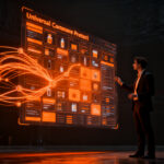 Representación conceptual de comercio agéntico y agentes de IA optimizando catálogos de productos para retail digital.