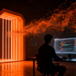 Desarrollador perfeccionando código y mensajes de commit en un entorno digital, optimizando el flujo de trabajo con IA.