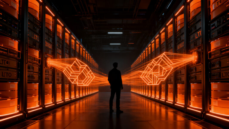 Infraestructura de datos y almacenamiento LTO para IA, mostrando el crecimiento del almacenamiento en cinta en centros de datos.