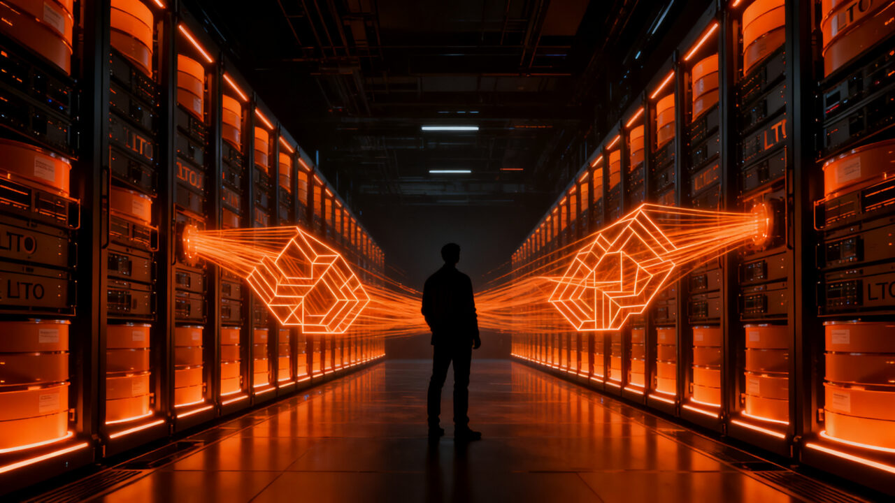 Infraestructura de datos y almacenamiento LTO para IA, mostrando el crecimiento del almacenamiento en cinta en centros de datos.