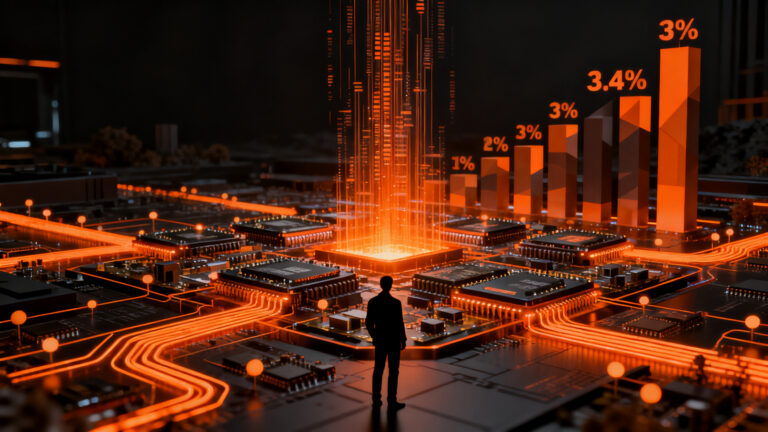 Gráfico conceptual de crecimiento económico global impulsado por cadenas de valor de hardware e inteligencia artificial proyectado para 2026.
