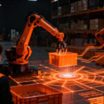 Robot logístico automatizado en un almacén inteligente, representando el crecimiento del picking robótico y la automatización industrial.