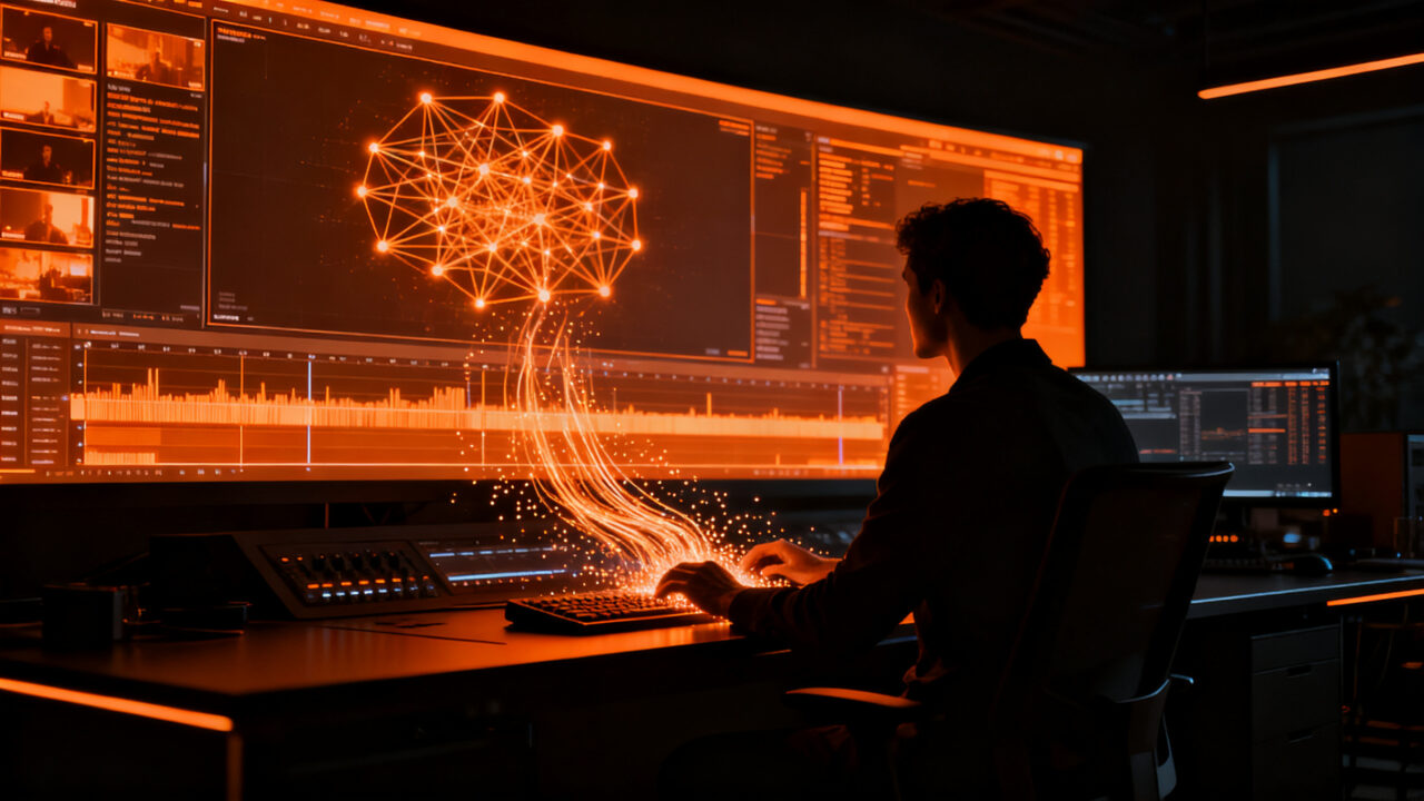 Interfaz de edición de video con IA integrada en DaVinci Resolve, representando la automatización de flujos de trabajo creativos.