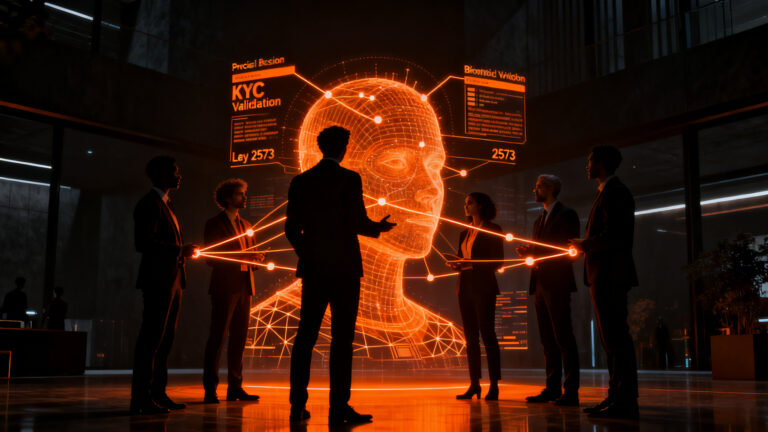 Líderes debatiendo el futuro de la identidad digital y validación biométrica en Colombia bajo la Ley 2573.