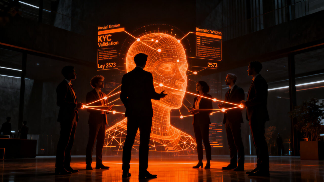 Líderes debatiendo el futuro de la identidad digital y validación biométrica en Colombia bajo la Ley 2573.