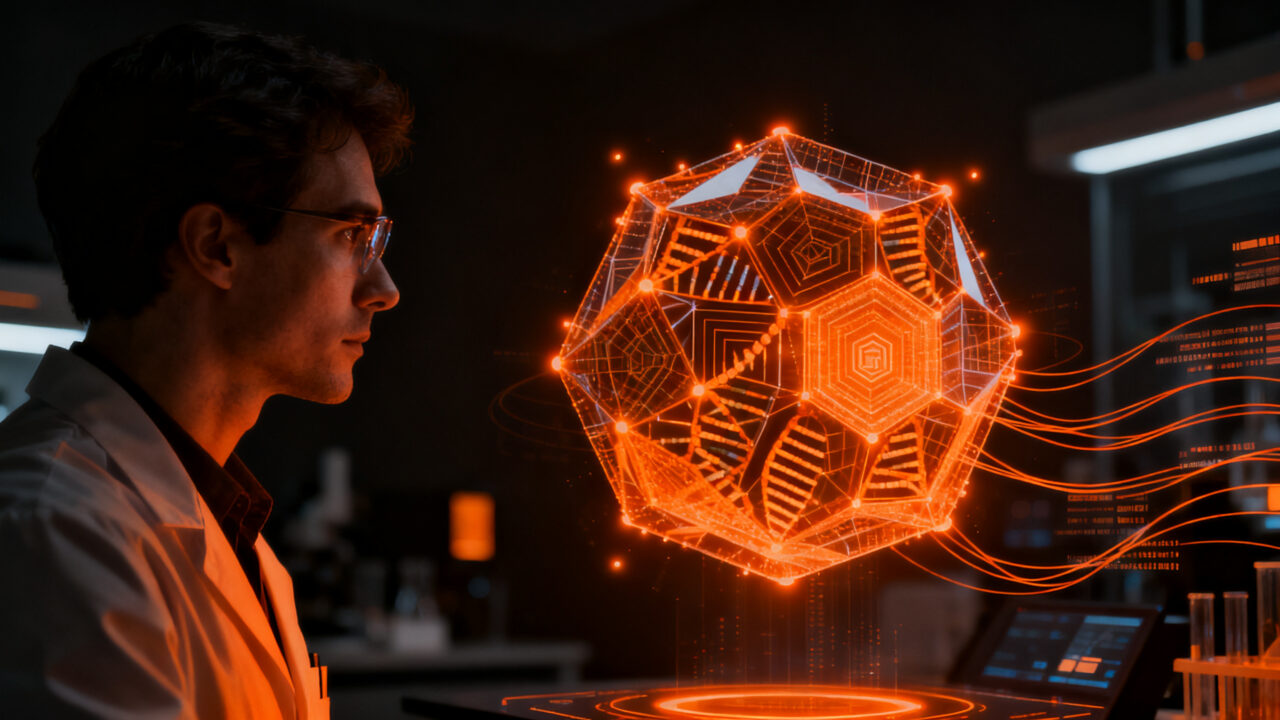 Investigador analizando estructuras de proteínas con IA mediante SynthID Bio, mejorando la bioseguridad en diseño biotecnológico.