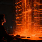 Developer frente a una pantalla de código con IA, ilustrando la dependencia tecnológica y el deterioro cognitivo en el desarrollo de software.