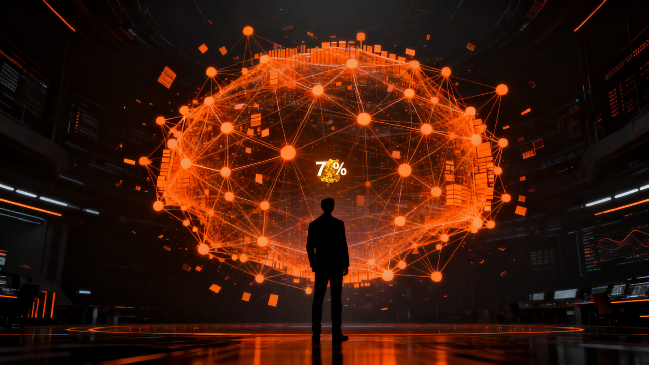 Emprendedor analizando datos complejos con agentes de IA, representando el desafío de escalar la automatización empresarial.