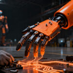 Robot humanoide de Tesla Optimus en una línea de ensamblaje, representando los desafíos de la robótica y la inteligencia artificial en startups.