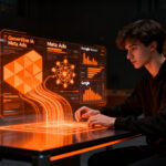 Estudiante analizando datos y estrategias de marketing digital con inteligencia artificial en una formación universitaria avanzada.