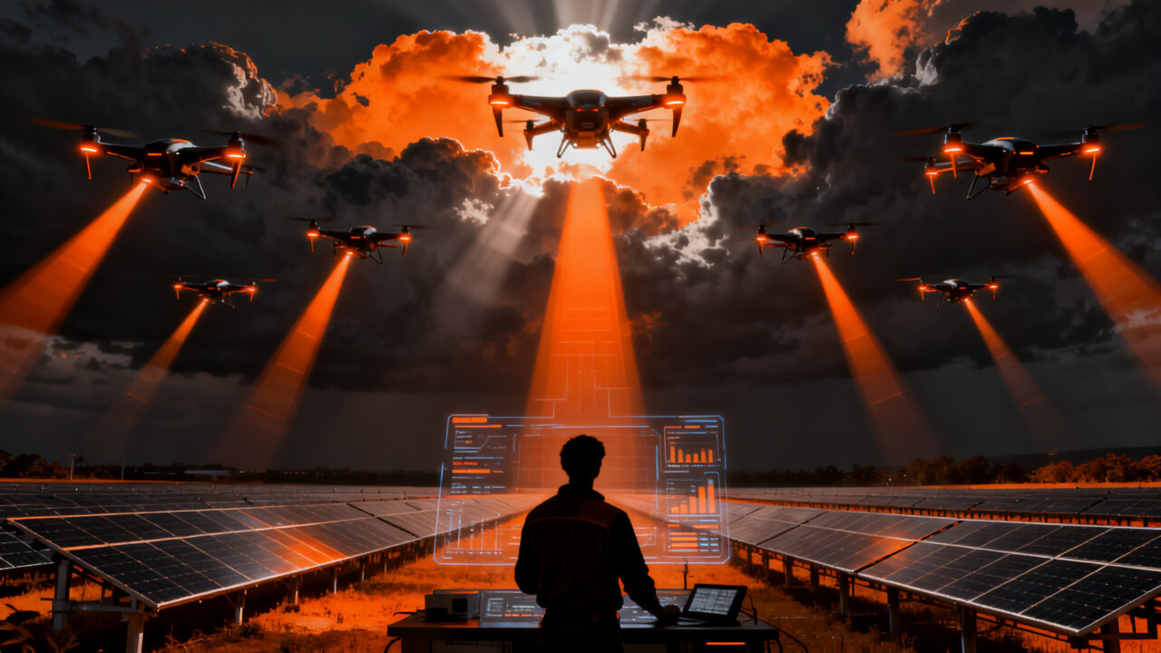 Drones de Meteoric Technologies optimizando la eficiencia de plantas solares mediante la modificación de nubes.