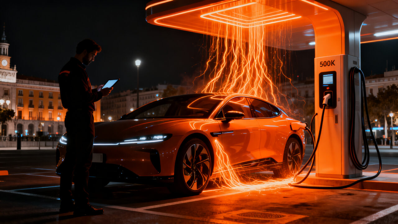 Electrolinera urbana de carga ultrarrápida en Madrid, representando la infraestructura de recarga de vehículos eléctricos de Electra.