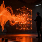 Representación visual de la evolución de la música con IA generativa de ElevenLabs, destacando la autoría y los derechos de los creadores en un entorno tecnológico.