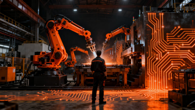 Automatización industrial y gestión de talento en una planta moderna de transformación digital.