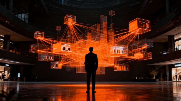 Líder de startup analizando datos de inteligencia artificial en el comercio electrónico durante el evento eRetail Day Latam 2026 en México.