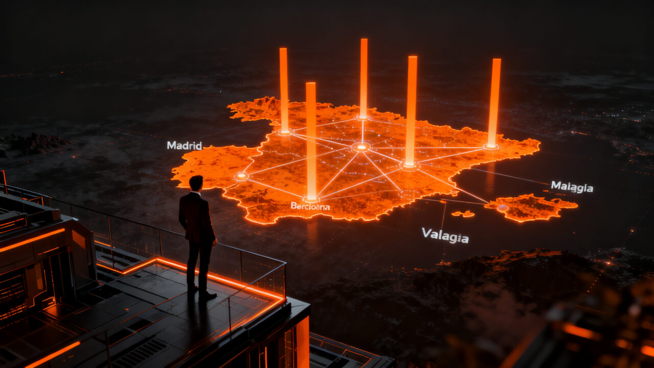 Mapa estratégico de hubs tecnológicos en España, representando el crecimiento del ecosistema startup y la distribución del talento tech en ciudades clave.