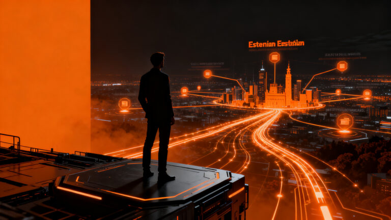 Emprendedores españoles explorando el ecosistema digital de Estonia para escalar sus startups, concepto de e-Residency y expansión internacional.