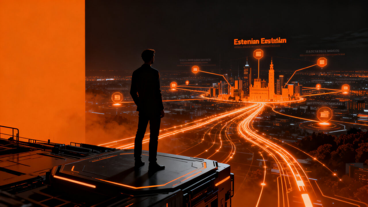 Emprendedores españoles explorando el ecosistema digital de Estonia para escalar sus startups, concepto de e-Residency y expansión internacional.