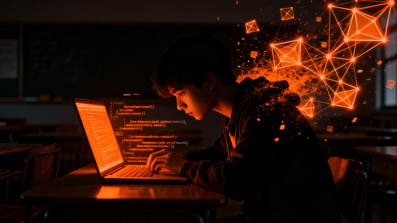 Estudiante utilizando inteligencia artificial para tareas académicas, representando los retos de la integridad académica y los detectores de IA en el sector EdTech.