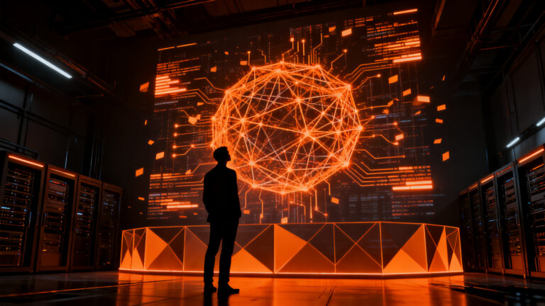 Concepto de ética en IA y privacidad de datos, representando el equilibrio entre seguridad tecnológica y supervisión humana.