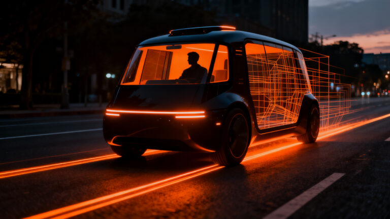 Robotaxi autónomo de Waymo circulando por una ciudad moderna, simbolizando la expansión de la movilidad autónoma en EE.UU.