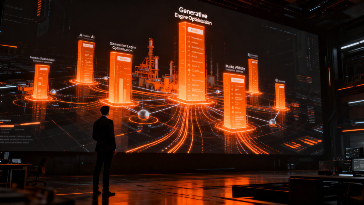 Análisis de visibilidad de marcas en motores de búsqueda generativa mediante IA, mostrando el impacto en industrias clave como fintech y retail.