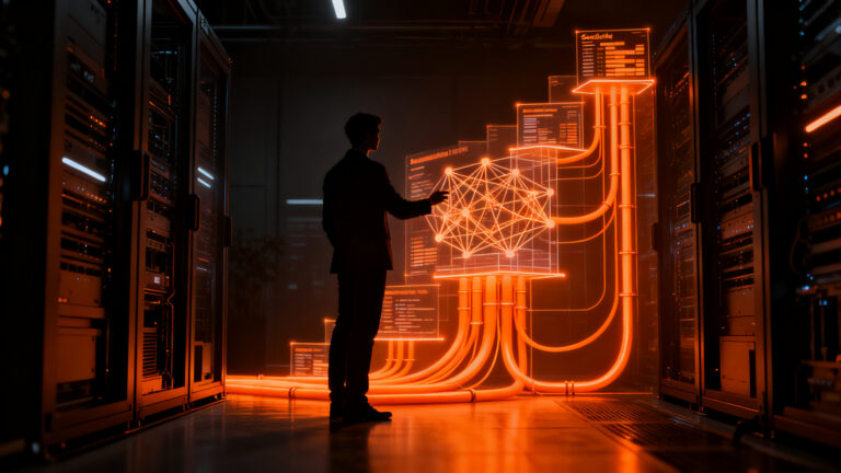 Ingeniero de campo implementando soluciones de Enterprise AI en un entorno corporativo, representando la estrategia de Forward-Deployed Engineering.