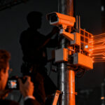 Técnico de Flock Safety en una escena de vigilancia urbana, representando los desafíos de la privacidad y ética tecnológica.