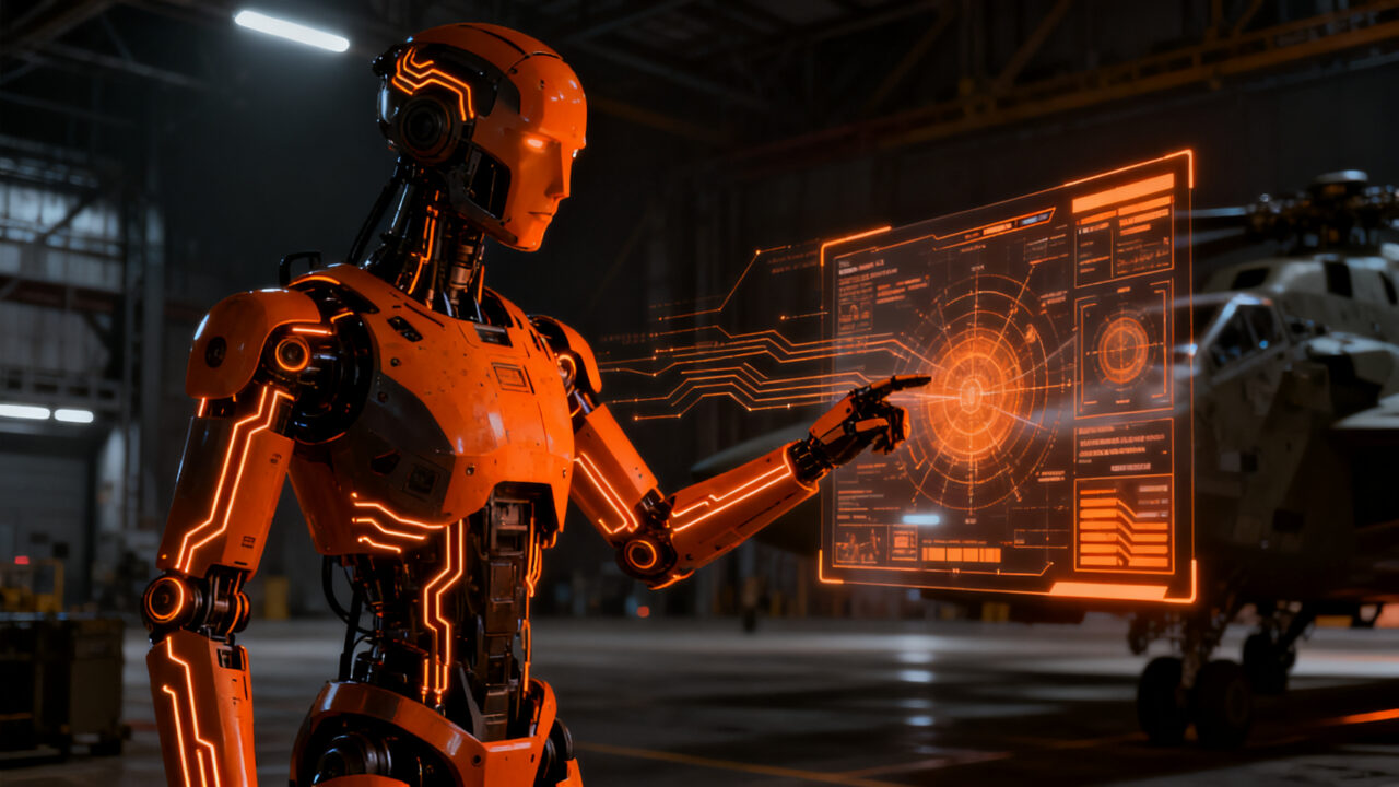 Robot humanoide avanzado de Foundation Robotics integrándose en operaciones de defensa militar e industria, representando la innovación en IA.