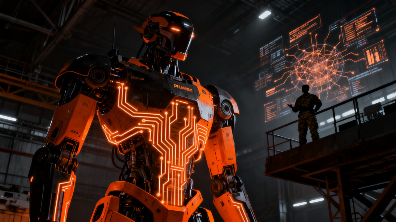 Robot humanoide de defensa y tecnología militar autónoma en una startup de robótica de alto impacto.