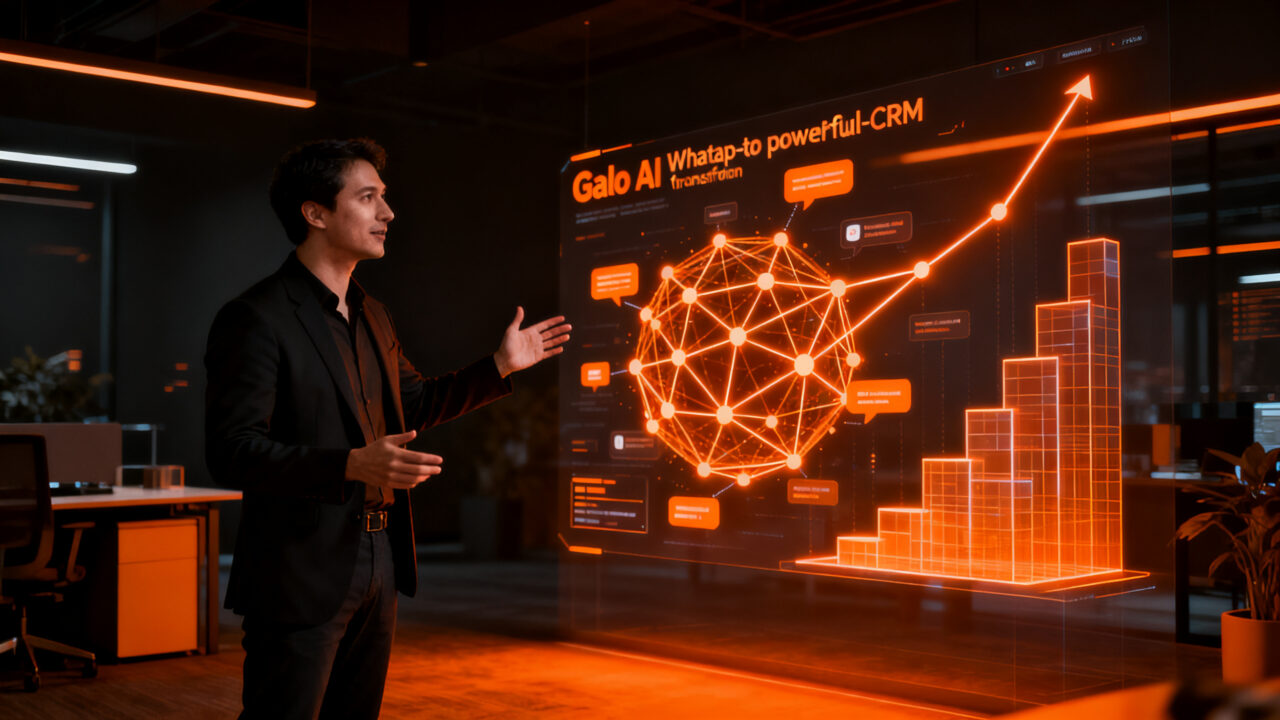 Emprendedor analizando datos de ventas por IA en una interfaz digital, representando la expansión de Galo AI en el mercado LATAM.
