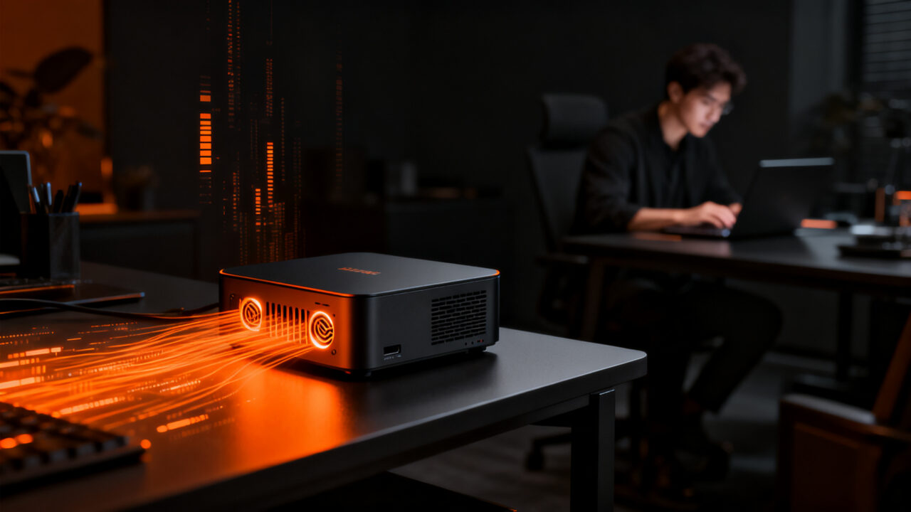 Mini PC GEEKOM A5 Pro para automatización y servidores de startups, optimizado para funcionamiento continuo 24/7.